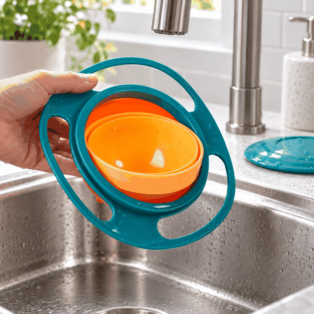 BabyOala Gyro Bowl being rinsed clean