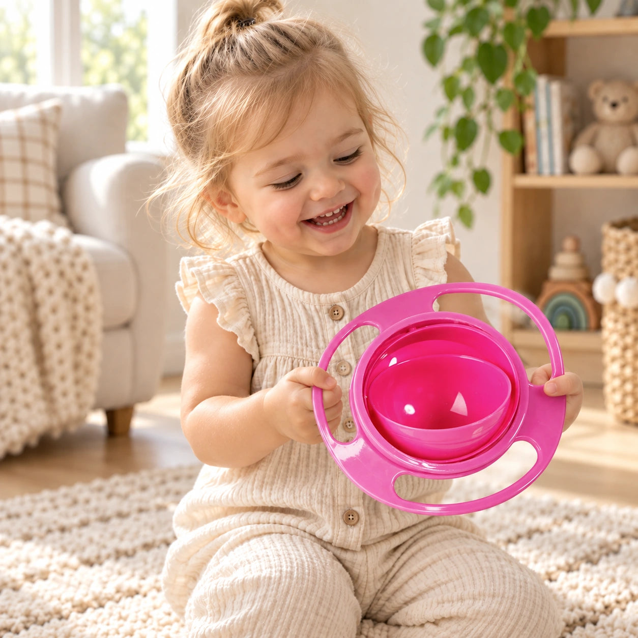 BabyOala pink bowl in use