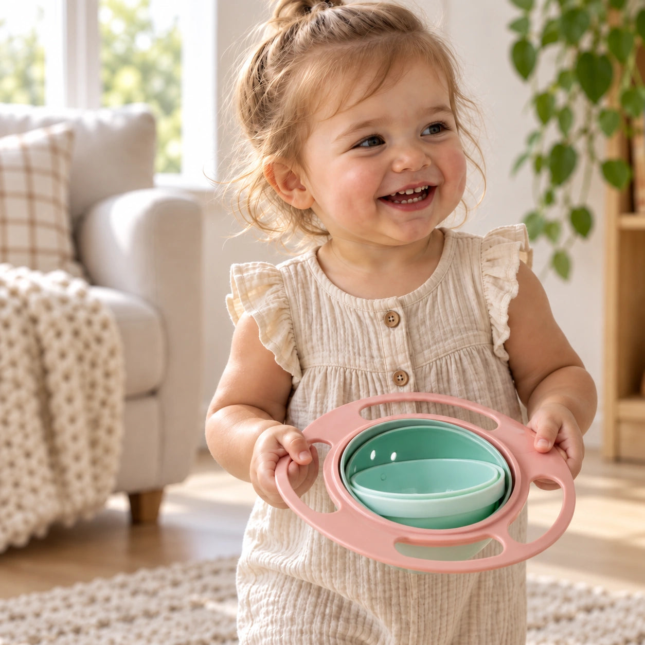 BabyOala baby pink and baby green bowl in use